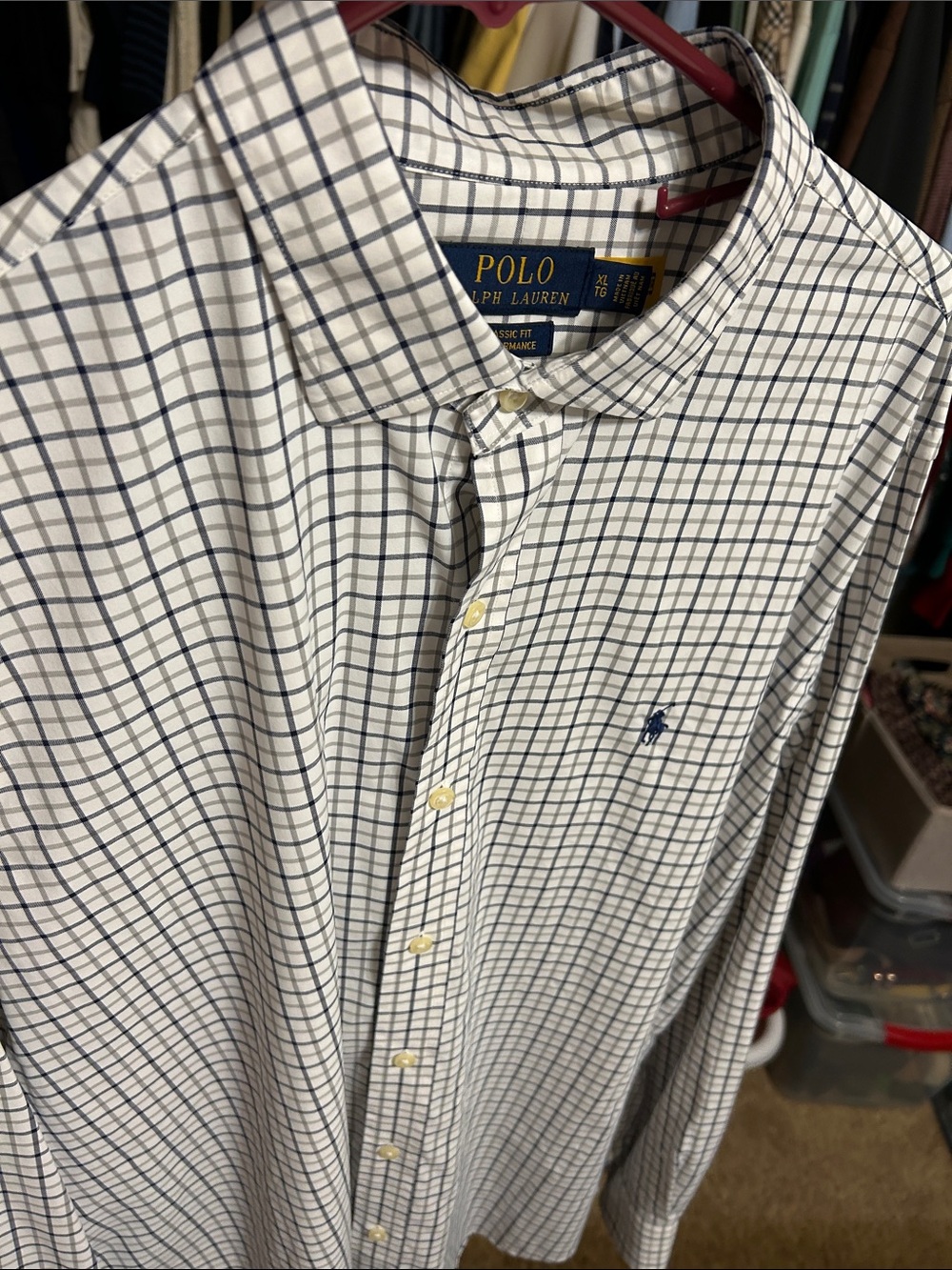 Polo by Ralph Lauren White and Navy Windowpane Cotton Shirt